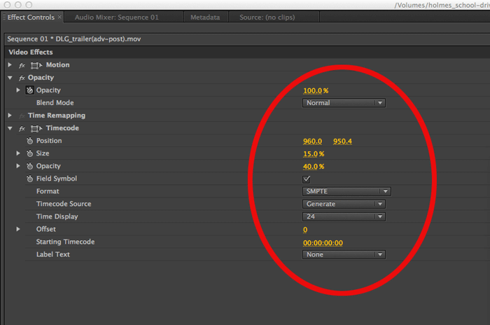 timecode options